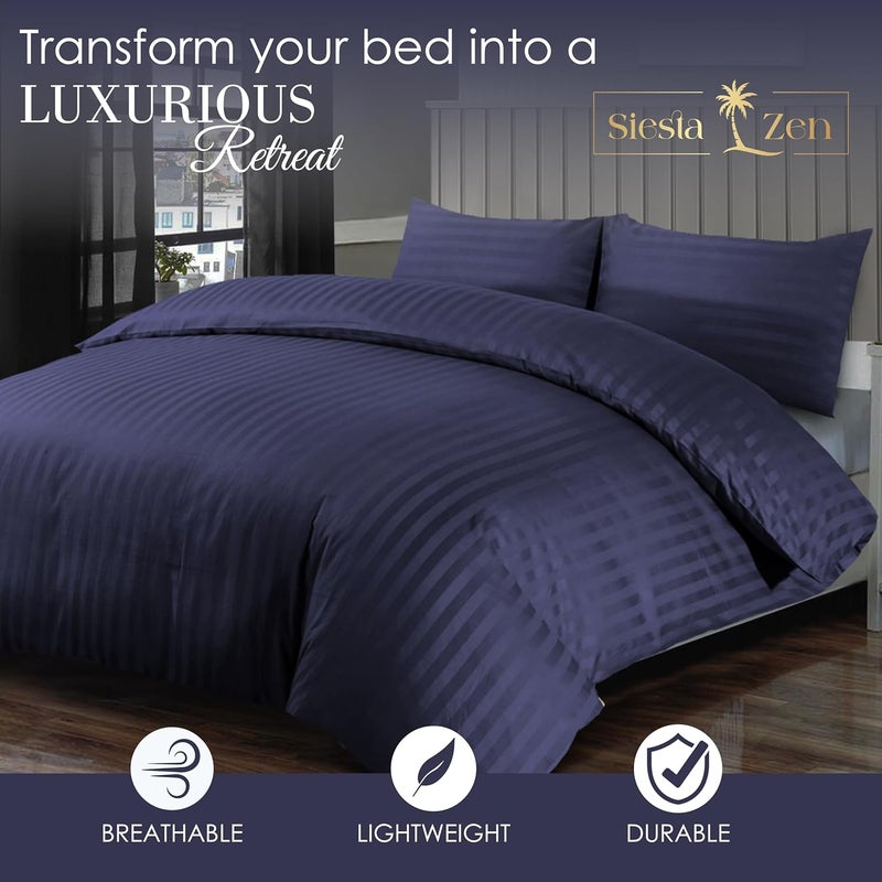 Siesta Zen 100% Cotton Luxury Hotel Quality Sateen Duvet Cover Set - Navy, King 260x240cm - Image 2